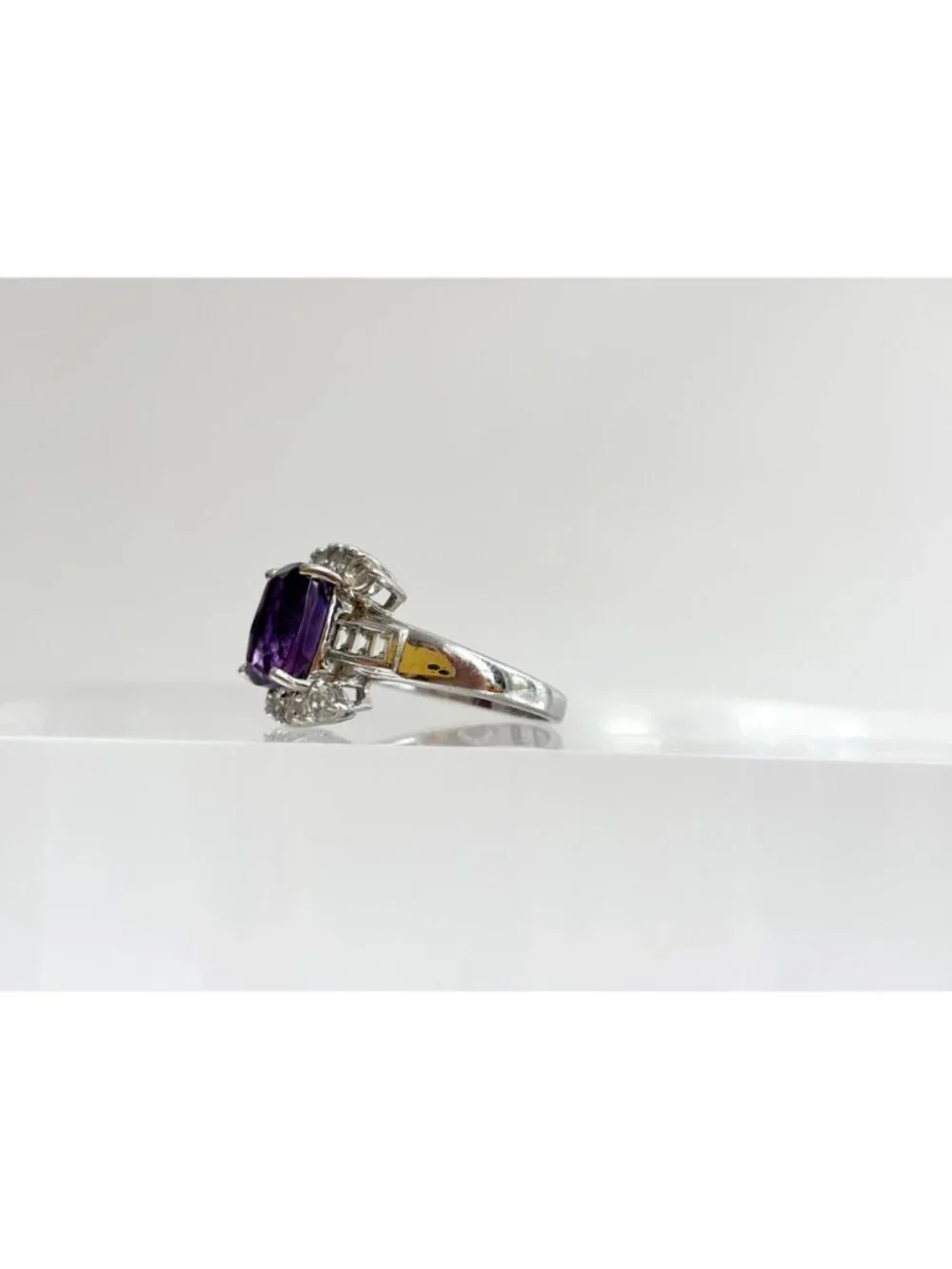 Amethyst Gemstone & CZ Framed Sterling Silver Cocktail 925 Vintage Ring sz 7.75